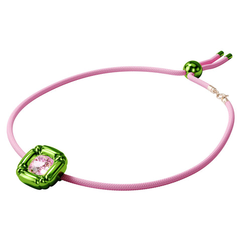 SWAROVSKI Dulcis Necklace, Single Pink Crystal in a Bright Green Setting on a Braided Cord, part of the Dulcis Collection