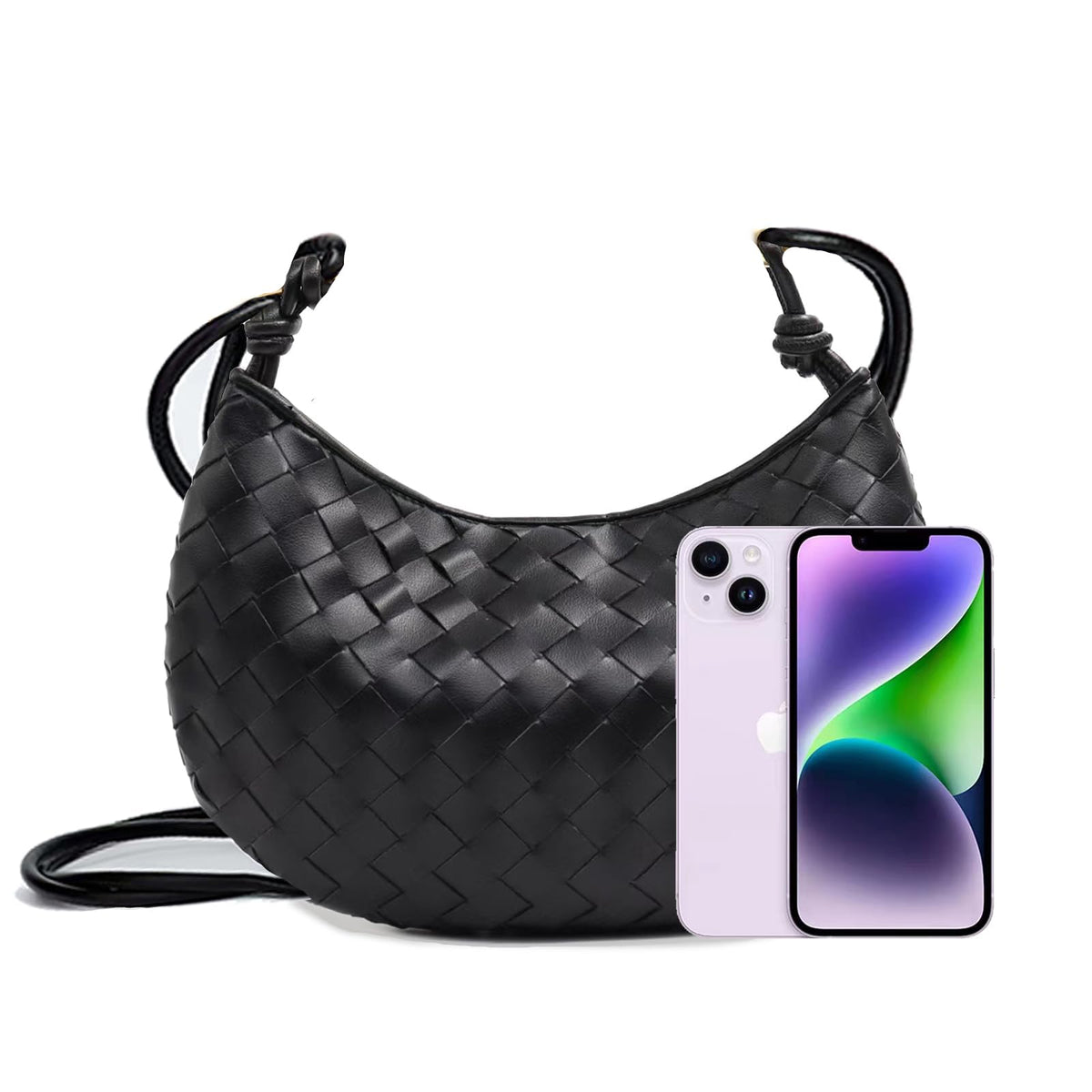 Women's Woven Handbag PU Leather Crossbody Shoulder Bag Hobo Bags Fashion Dumpling Clutch Bags(Black)