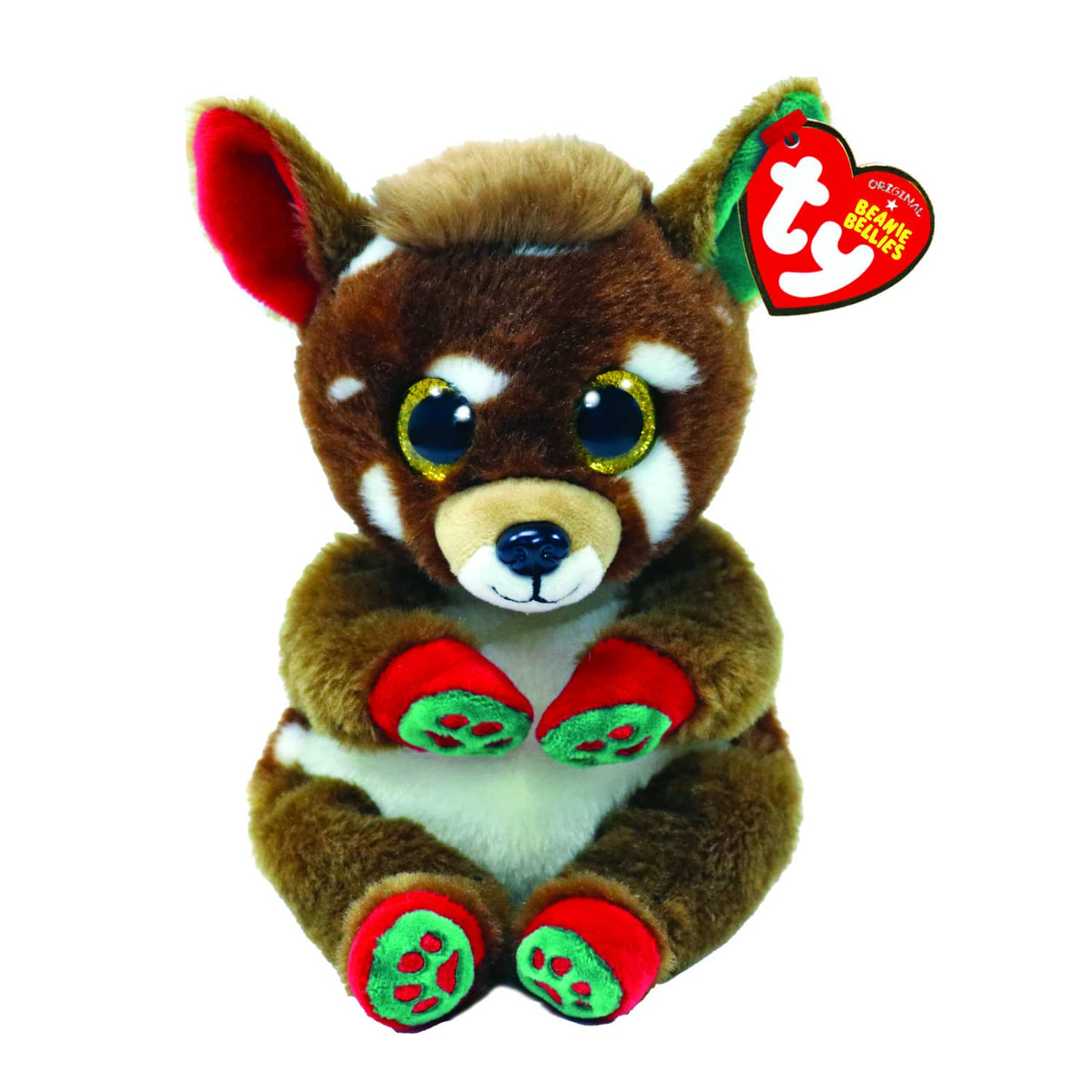 Ty - Plush - Beanie Bellies Special Christmas - Reindeer - Juno - Brown - Plush Toy with Soft Tummy and Gold Glitter Eyes - Soft and Cuddly Plush - 20 cm - 41040