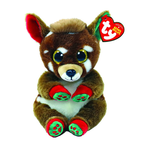 Ty - Plush - Beanie Bellies Special Christmas - Reindeer - Juno - Brown - Plush Toy with Soft Tummy and Gold Glitter Eyes - Soft and Cuddly Plush - 20 cm - 41040