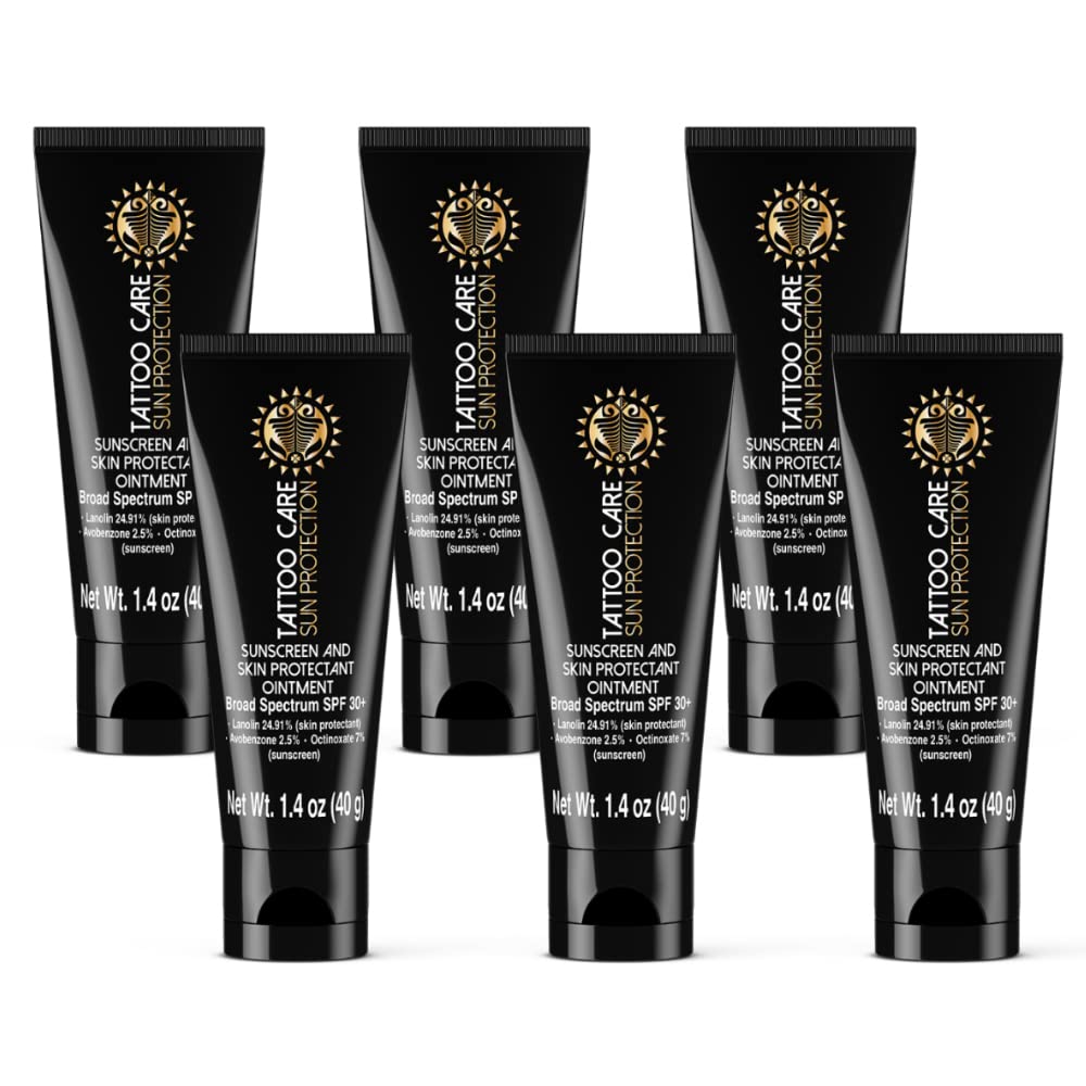Makra Tattoo Care Sunscreen - SPF 30+ Ointment for Tattoo Sun Protection - UVA/UVB Protection - Deeply Moisturizes & Protects Ink Against Fading - Enhances Colors, Water Resistant - 1.4 Oz (Pack of 6)