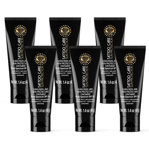 Makra Tattoo Care Sunscreen - SPF 30+ Ointment for Tattoo Sun Protection - UVA/UVB Protection - Deeply Moisturizes & Protects Ink Against Fading - Enhances Colors, Water Resistant - 1.4 Oz (Pack of 6)