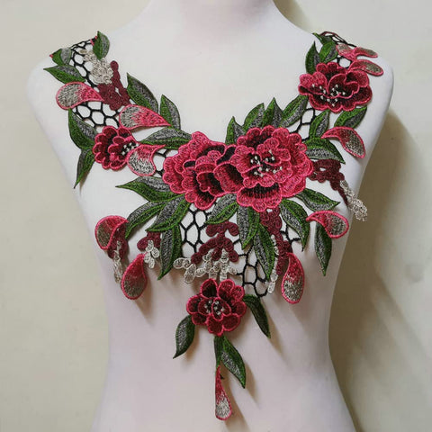 Rose Flower Floral Guipure Collar Neckline Lace Trim Embroidered Neck Applique Sewing Craft Classic Embroidery Collar Fake Collar
