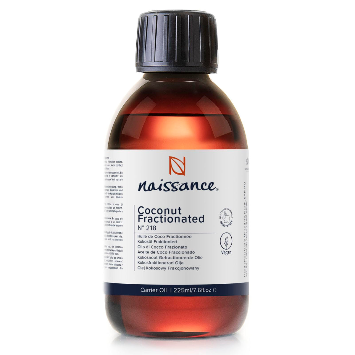 Naissance Liquid Fractionated Coconut Oil (No. 218) - 225ml - MCT Oil for Skin, Hair, Lip Gloss, DIY Beauty Recipes, Aromatherapy, Massage, Cuticules