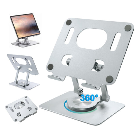 DCHAV Foldable Adjustable Drawing Tablet Stand for Desk iPad Holder Laptop Computer Riser 360 Rotating Ergonomic Aluminum Raised Table for Portable Monitor Phone 5-12 Inch Notebook, Silver