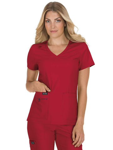 KOI Basics 373 Women's Becca V-Neck Solid Scrub Top (Ruby, Medium)