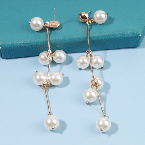 Yheakne Boho Pearl Tassel Earrings Gold Drop Dangle Earrings Vintage Pearl Earrings Bridal Drop Earrings Jewelry for Women and Girls Gifts