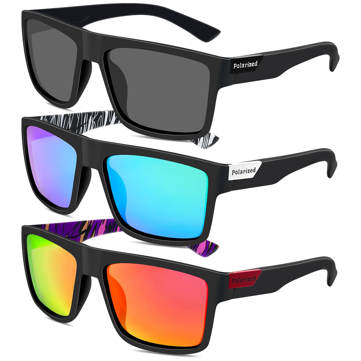 Firtink 3pcs Mens Sunglasses, Polarised Sunglasses Sun Glasses Outdoors Sports Running Golf Cycling Fishing Hiking Eyewear sunglasses for Mens
