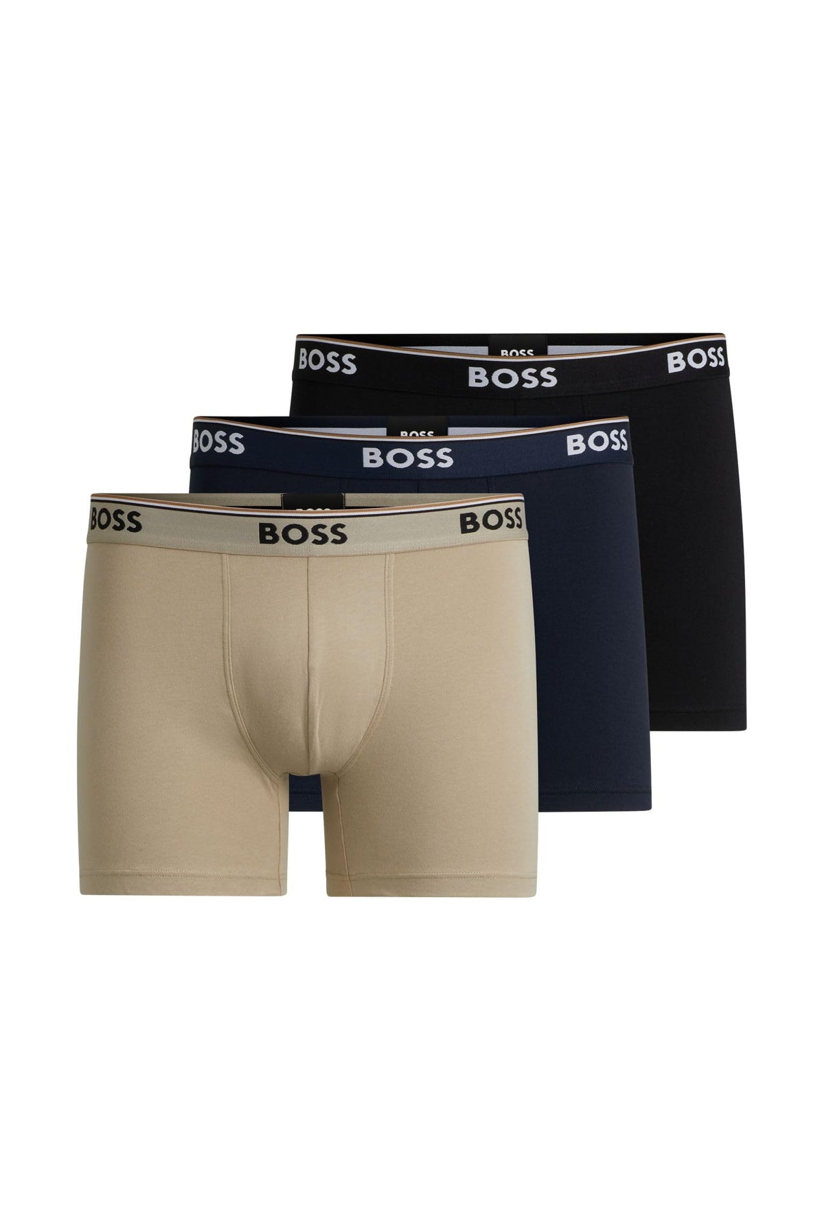BOSS Mens BoxerBr 3P Power Three-Pack of Logo-Waistband Boxer Briefs in Stretch Cotton