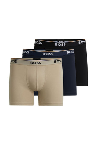BOSS Mens BoxerBr 3P Power Three-Pack of Logo-Waistband Boxer Briefs in Stretch Cotton