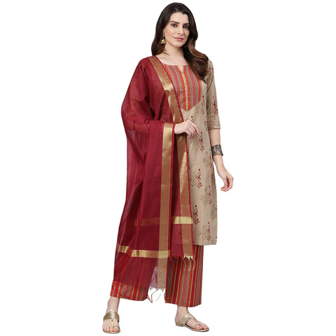 Idalia Boota Printed Kurta with Stripes Palazzo Pants and Dupatta (XS)