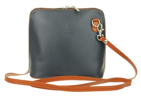 Girly HandBags Womens Leather Rigid Cross Body Shoulder Bag Small Dark Grey/Tan
