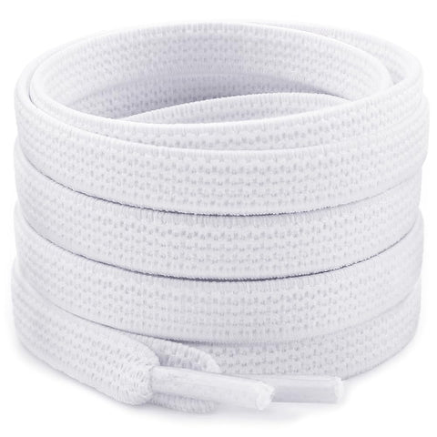 RJ-Sport 2 Pairs White Elastic Shoe Laces for Adults Sneakers, Flat Bungee Laces for High Tops - 24 inches