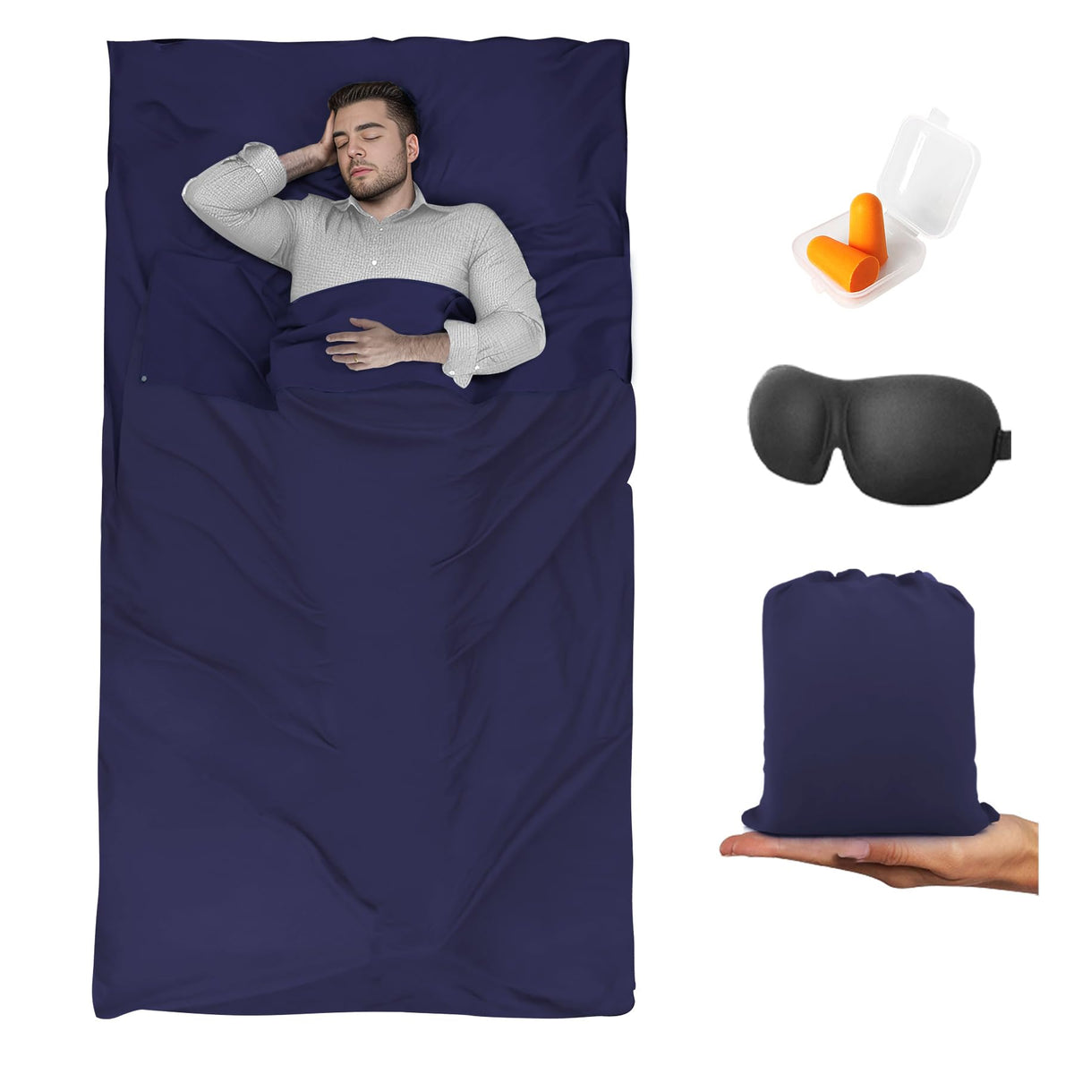 BREENHILL Sleeping Bag Liner,Camping Sheets & Travel Sheet, Hostels & Traveling Adult Sleep Sack for Backpacking, Hotels Lightweight Single & Double Camping Sleeping Bag Liners Navy