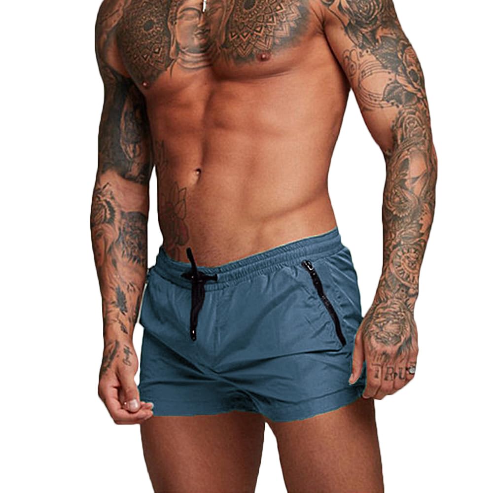 Rexcyril Men's Athletic Gym Workout Shorts 3 Inch Quick Dry Running Bodybuilding Short Shorts with Liner and Zipper Pockets, Bluegrey, Medium