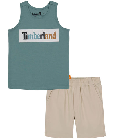 Timberland Boys 2 Pieces Short Set, Mineral Blue/Oatmeal, 18M US
