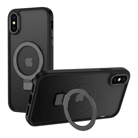 2NSPDRGNI Magnetic Case Compatible with iPhone X/XS,Translucent Matte Back Non-slip Phone Cover Protective Shockproof with Stand,Black