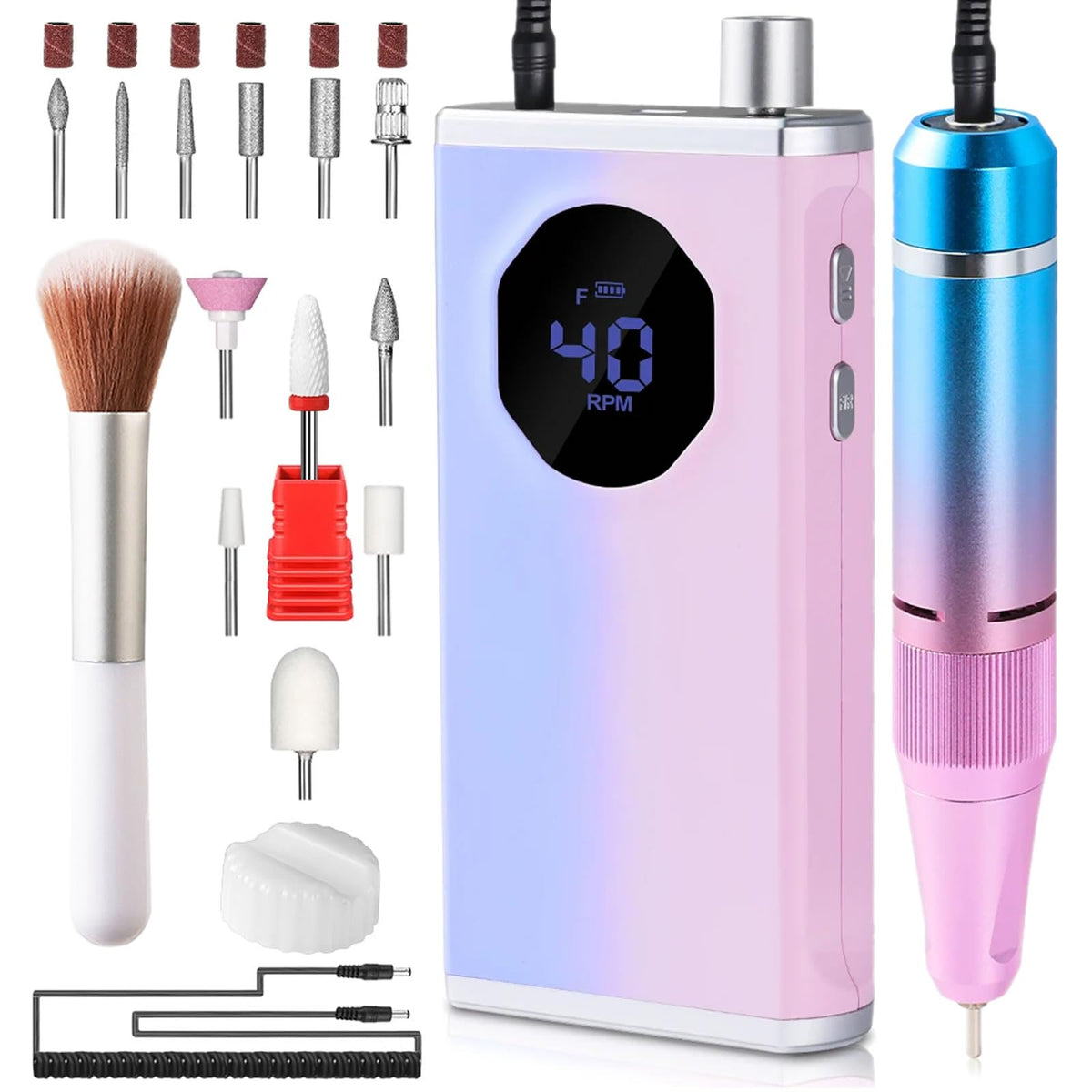 SLULYN 40,000 RPM Portable Electric Nail Drill Kit, 12H Endurance, 3H Charge Time, Type-C Charge, Heat Dissipation