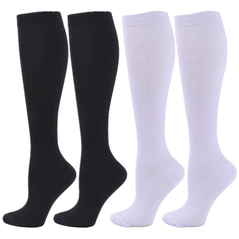 Zingso Compression Socks for Women Men, 2 Pairs 20-25mmHg Knee High Socks Compression Stockings for Sport, Athletic, Edema, Diabetic, Varicose Veins, Travel, Pregnancy, Nursing (XXL, Black White)