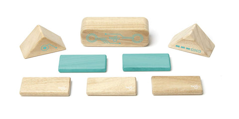 Tegu Robo Magnetic Wooden Block Set, Electric Aqua, 8 PIECE