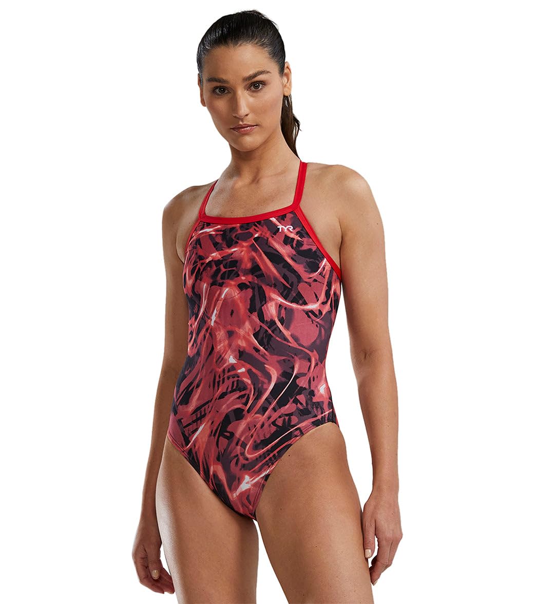 TYR Women's Durafast Lite Diamondfit Swimsuit, Electro Red, 32