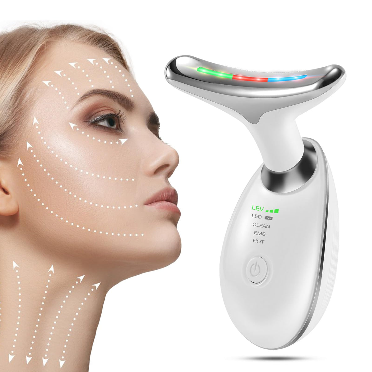 Yofuly Face Massager, Beauty Device for Face and Neck, Double Chin Remover with 3 Modes, 45°C Face Device Skin Tightening & Lifting, EMS Face Massage for Women Men, White