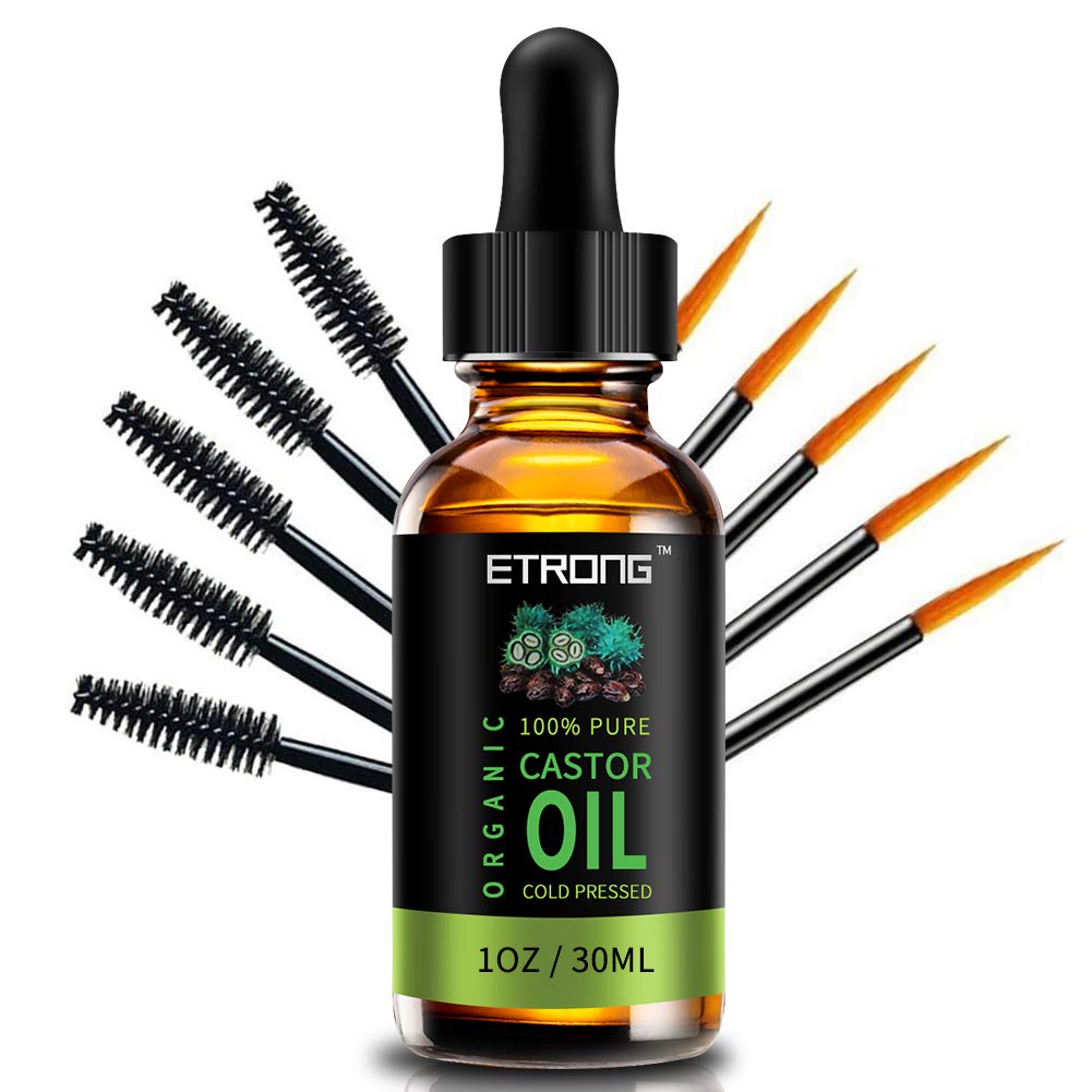 Organic Castor Oil,Pure Cold Pressed Castor Oil for Eyebrows,Eyelashes,Hair Growth,Nails,and Skin with 5 Sets of Eyebrow&Eyeliner Brushes (30ml)