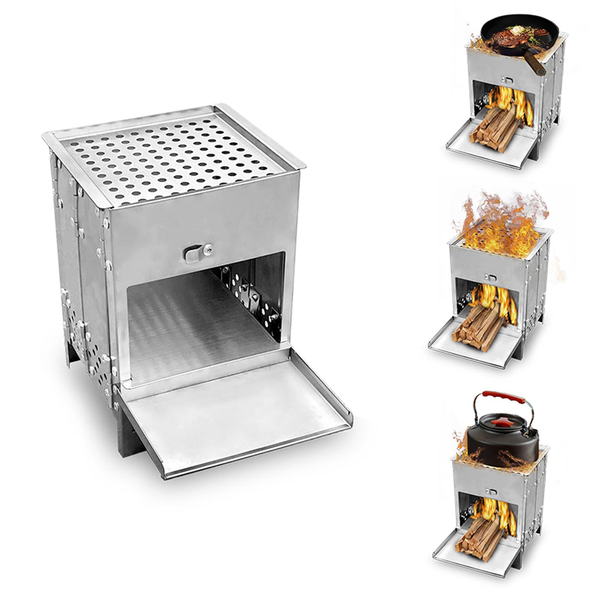 WOTHSI Collapsible Camping Stove, Stainless Steel 304# Grill, Small Woodstove for Camping and Outdoor Cooking