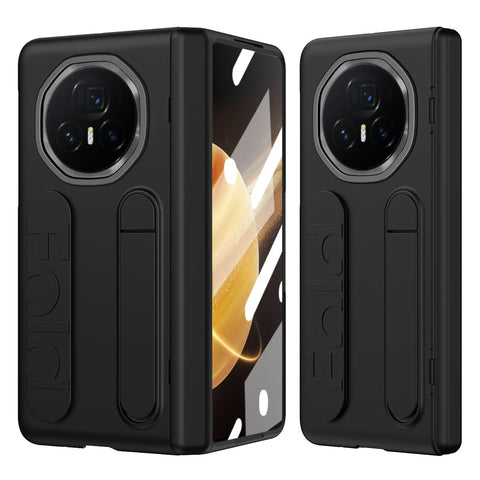 Eabhulie Case for Honor Magic V3 Grip Case with Hand Strap, Hinge Protection, Kickstand, Built-in Screen Protector Black