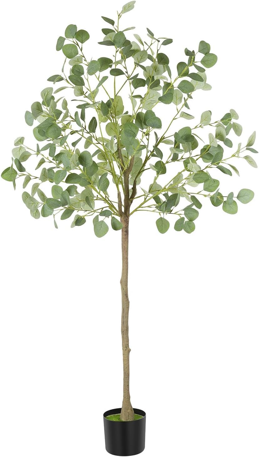 Artificial Eucalyptus Tree,5FT Big tall Fake Plants, Artificial Eucalyptus Silk Plants Indoors in Pots, Faux Tropical large artificial plant suitable for Home Office Living Room outdoors Decor 150cm