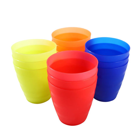 NWK Kids' Reusable Party Cups - 8 oz Kids Drinking Cups 12 Pack Fine Easy to Clean Grind Party Cup in 4 Assorted Color