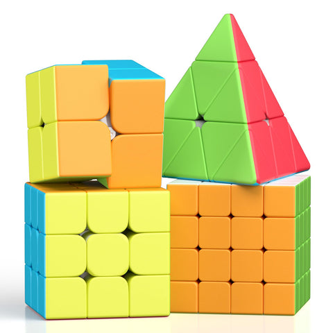 ROXENDA Speed Cube Set, 2X2 3X3 4X4 Pyramid Cube Stickerless Fast Cube with Instruction [4 Pack]