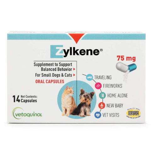 Vetoquinol Zylkene Calming Support Supplement for Small Dogs and Cats, Helps Promote Relaxation and Reduce External Stress Factors, Daily Behavioral Support and Anxiety Relief for Dogs and Cats, 75mg