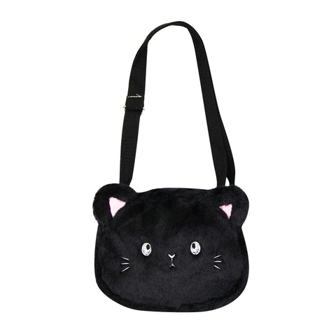 Amamcy Cute Panda Avocado Plush Crossbody Purse Small Fluffy Satchel Shoulder Bag Messenger Bag Handbag Purse for Women Girls, Black- Cat, One Size