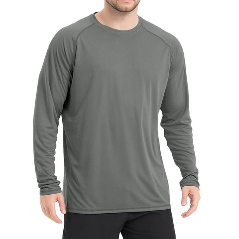 Guooolex Mens Swim Rash Guard Long Sleeve Shirts UPF 50+ Lightweight Loose Fit Outdoor Sun Shirt SPF UV Protection for Swimming Surfing Fishing Hiking Grey Tshirts L Size