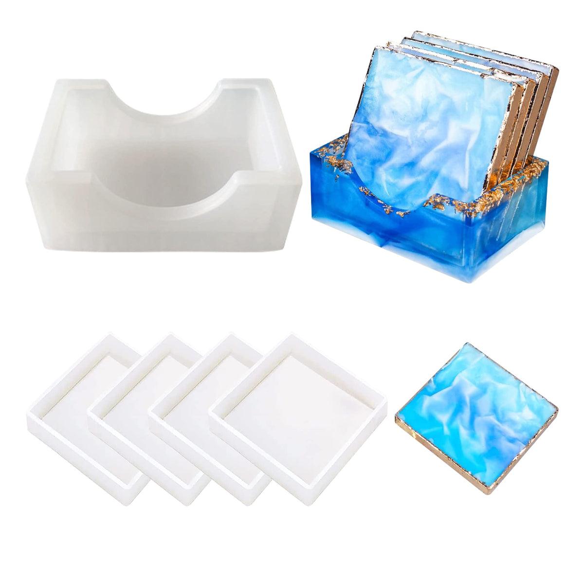 Coaster Mould 5PCS, Coaster Mould for Resin, Resin Coaster Mould Square for DIY Making Home Craft, DIY Cups Mats Decoration