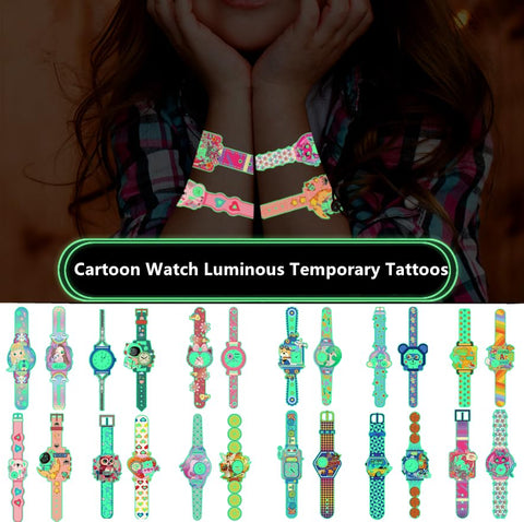 12 sheets 24 Styles Luminous Temporary Cartoon Watch Tattoos for Kids, Children's Waterproof Long Lasting Fake Tattoos, Glow in the Dark Glitter Safety Birthday Party Supplies Gifts for Boy and Girl