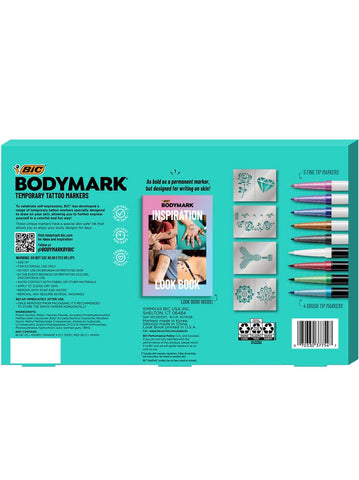 BIC BodyMark Temporary Tattoo Kit: 9 Markers, 5 Stencil Sheets, Inspiration Book