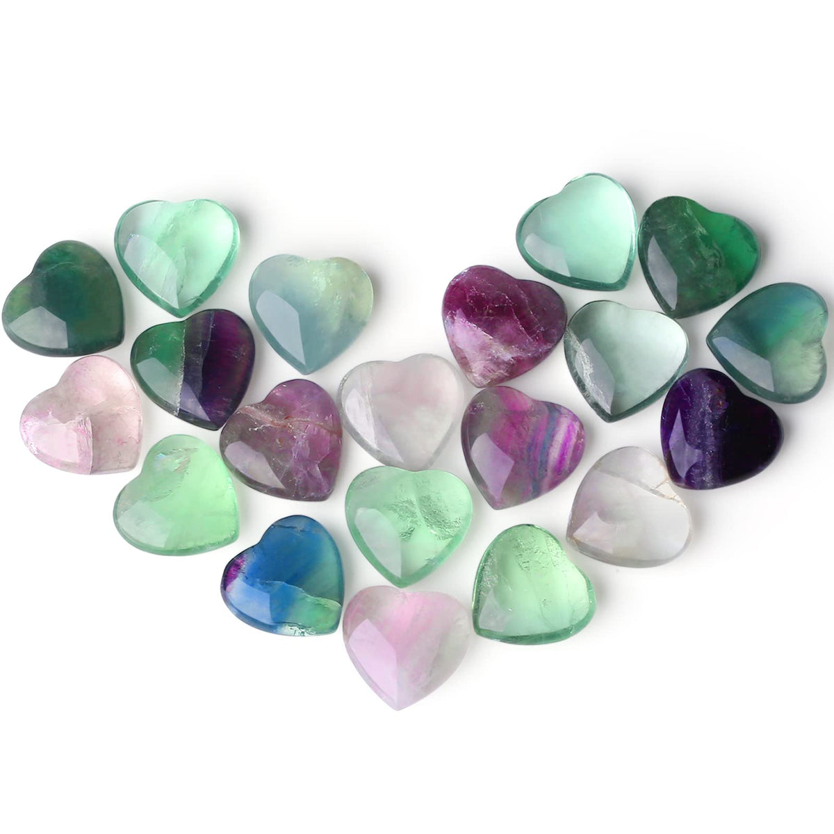 10 PCS Colorful Fluorite Crystal Heart Stone Thicken Natural Polished Love Heart Shaped Healing Stones Palm Gemstones Set Bulk Gifts Wholesale Reiki Energy Balancing Meditation Mothers Day Gifts Bulk