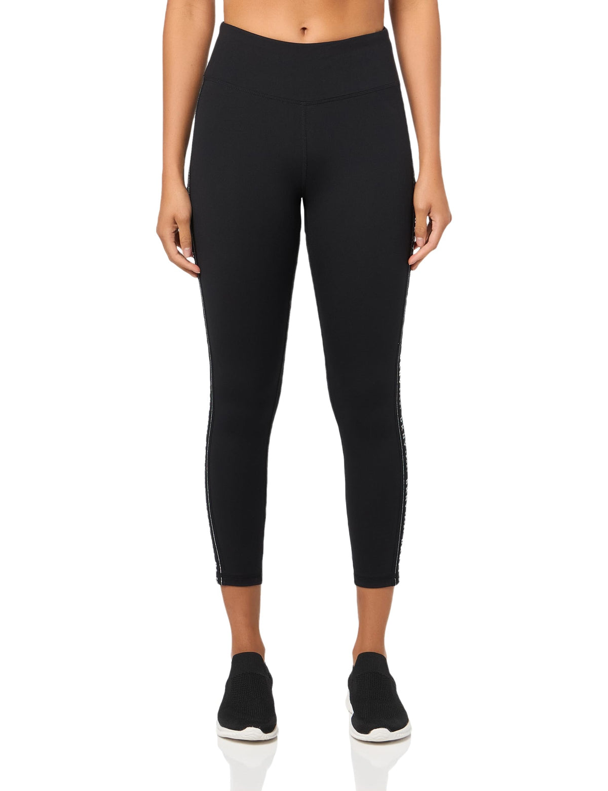 DKNY Women's Hw 7/8 Legging Logo Taping, Black/Silver