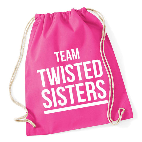 Hippowarehouse Team Twisted Sisters Drawstring Cotton School Gym Bag 37cm x 46cm, 12 litres