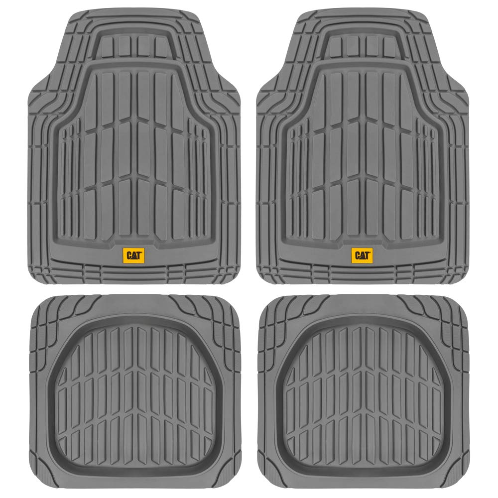 CATÂ® ToughRideâ„¢ Heavy-Duty 4 Piece Rubber All Season Floor Mats for Car Truck Van SUV, Gray - Premium Trim to Fit Car Floor Mat, All Weather Deep Dish Automotive Floor Mats, Total Dirt Protection