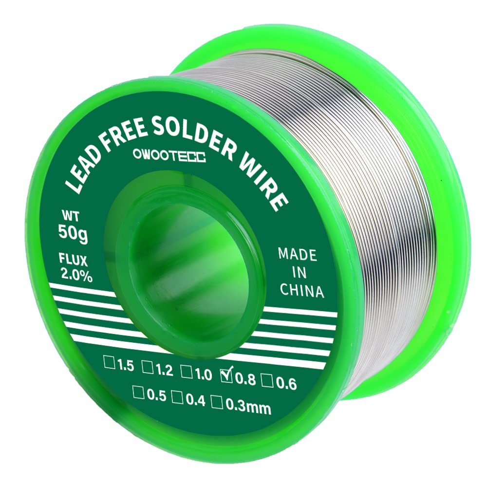 Owootecc Solder Wire, 0.8 mm 50 g Soldering Wire Sn99.3 Cu0.7,Lead Free Soldering Wire with Rosin Core for Electric Soldering and DIY