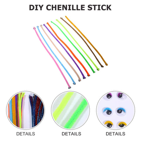 EXCEART 700 Pcs DIY Twist Stick Glue Eyes Fur Ball Set Crafts Chenille Stems Fuzzy Craft Stick Crafts for Craft Chenille Stems DIY Chenille Stems Toy Dacron Child Clean Stick