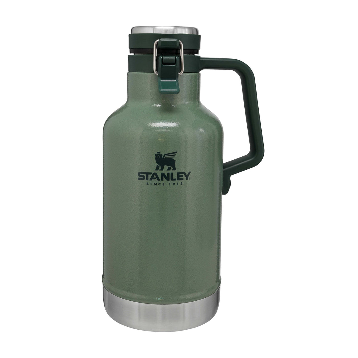 Stanley Classic Easy-Pour Growler 1.9L - Keeps Beer Cold & Carbonated For 24 Hours - Insulated Thermal Flask - Stainless Steel - Leakproof - Easy to Carry - Dishwasher Safe - Hammertone Green