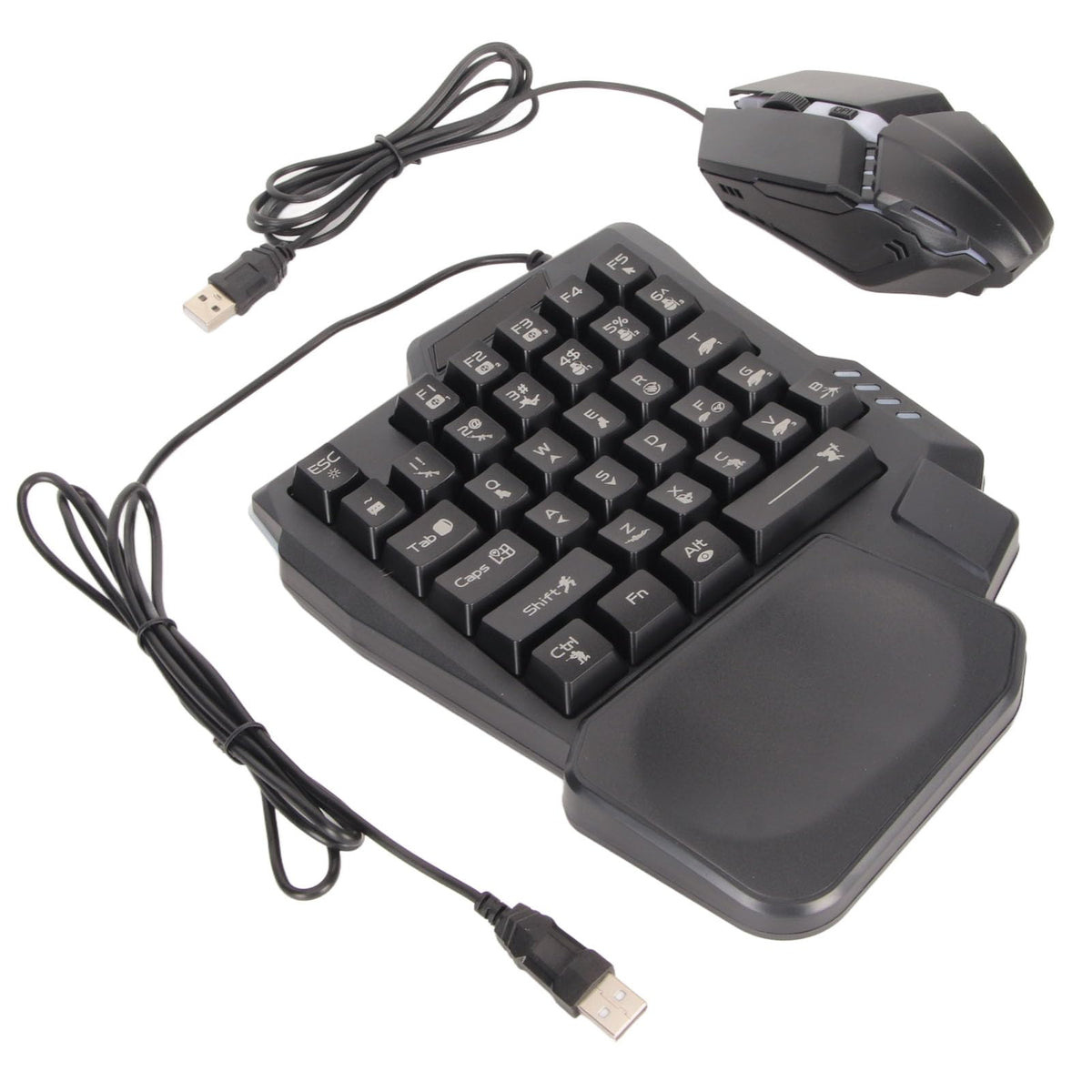 Half Hand Gaming Keyboard and Mouse Combo, Wired Mechanical RGB LED Backlit Half Keyboard, with Wired Gaming Mouse Converter, for Android Harmony iOS