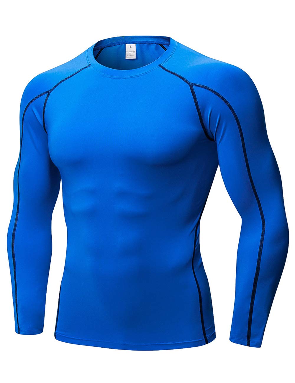 TOPTIE Men's Long Sleeve Fitted Compression Shirt, Cool Dry Base Layer for Men-Azure-M