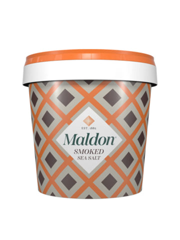 Maldon - Smoked Sea Salt Flakes - Unique Pyramid Shaped Salt Flakes - Gently Smoked Over Oak - Perfect for a Wide Range of Dishes, Hand-Harvested for Four Generations - 500g Tub