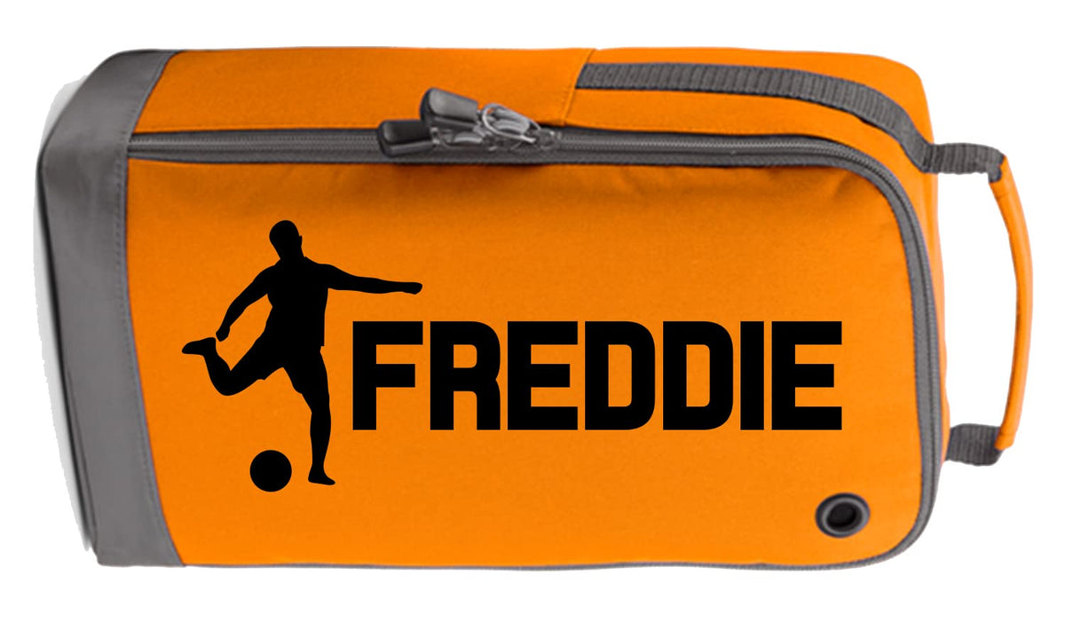 Personalised Football Boots Bag Custom Name Childrens Sports Bags Rugby PE Gym Kit Back to School for Boys Girls Kids (Orange)