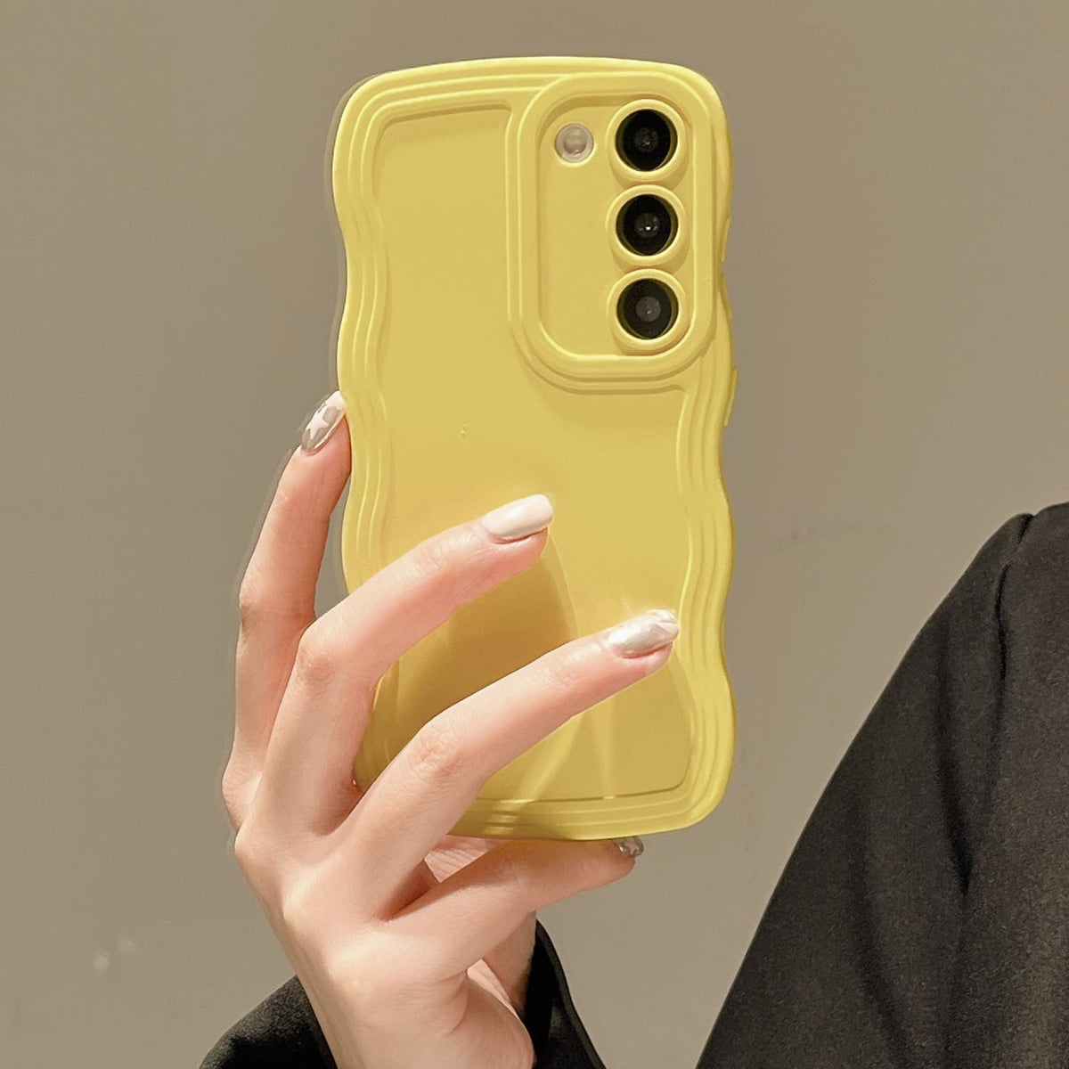 UEEBAI Wave Frame Case for Samsung Galaxy A14 5G Phone Case,Cute Wave Frame Slim Fit Shockproof Phone Bumper Cover Soft Pretty Curly Wavy Case Anti-Scratch TPU Case - Yellow